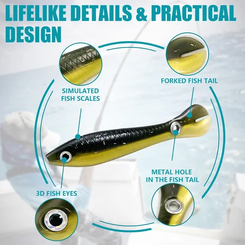 Vista 3 de Soft Bionic - Señuelo de pesca – 10 cebo de natación de plástico suave para lubina, agua dulce y agua salada