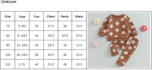 Vista 7 de MAYUMMPY Conjunto de 2 piezas de sudadera con cuello redondo floral y pantalones para bebé niña