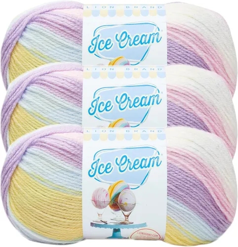 Vista 30 de Lion Brand Yarn, Hilo para Bebé Ice Cream para tejer, ganchillo y manualidades, Baseball Nut, 1 paquete, fibra acrílica colorida de peso DK