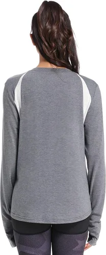 Vista 3 de Muzniuer Camisetas de entrenamiento de manga larga para mujer, camisetas lisas de manga larga para yoga, gimnasio, deportes, con agujero