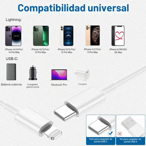 Vista 3 de Paquete de 2 cables USB C a Lightning, cargador tipo C de 10 pies, cable de carga rápida compatible con Apple iPhone 14/14 Pro/14Pro Max/13/13