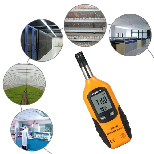 Vista 4 de Preciva Termohigrómetro digital psicómetro, mini medidor LCD de temperatura y humedad con punto de rocío y temperatura de bombilla húmeda