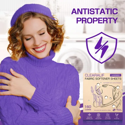Vista 3 de CLEARALIF Hojas suavizantes de tela para lavandería, aroma a lavanda, 160 cargas, respetuoso del medio ambiente, ideal para viajes, apartamentos