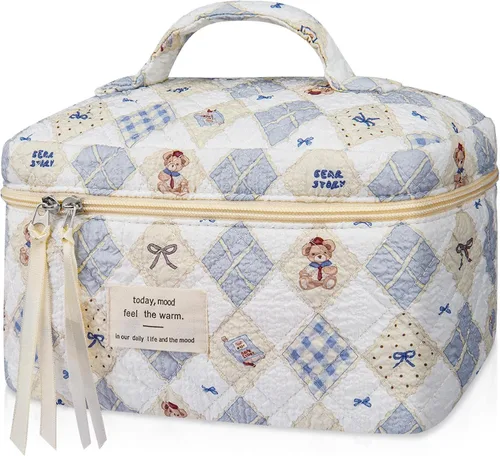 Vista 38 de Gosect Bolsa de maquillaje grande, bonita bolsa de cosméticos para mujeres y niñas, bolsa de aseo estética de coqueta floral, bolsa organizadora