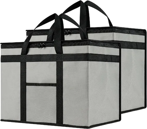 Vista 32 de Bolsa térmica XXL aislada y calentador de alimentos para entrega y compras de comestibles con parte superior con cremallera, color negro