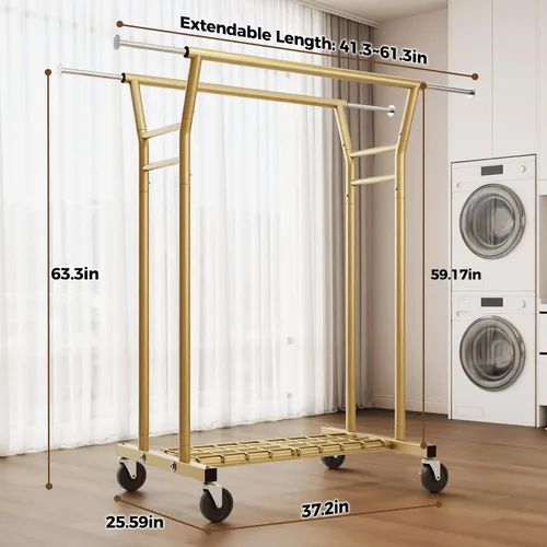 Vista 5 de HYSEYY Heavy Duty Clothes Rack, Rolling Clothing Rack for Hanging Clothes with Shelves Load 700LBS,Portable Garment Wardrobe Closet Rack with Wheels