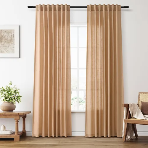Vista 72 de Aersas Aqua Green Linen Curtains 84 Inches Long 2 Panels Set Back Tab Rod Pocket Living Room Curtain Farmhouse Rustic Light Filtering Hook Drapes
