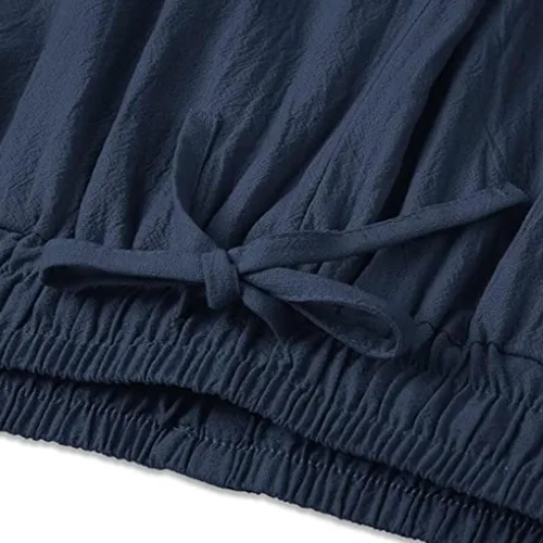 Vista 4 de JEShifangjiusu Men's Cotton Linen Harem Pants Pockets Drawstring Stretch Bottom Bloomer Trousers Loose Beach Yoga Pants