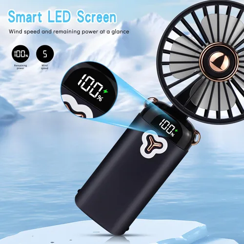 Vista 4 de Versátil ventilador portátil 4 en 1, ventilador a pilas con base, ajustable a 90°, mini ventiladores recargables, pantalla digital y capacidad