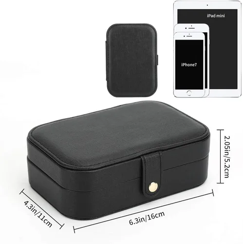 Vista 5 de FEISCON Joyero pequeño organizador de almacenamiento para collares, anillos, mini joyero, organizador de joyas de viaje de doble capa para mujeres