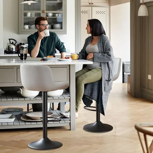 Vista 4 de Juego de 2 taburetes de bar modernos y giratorios ajustables con respaldo, asientos acolchados de piel sintética, sillas de isla de cocina para Gris