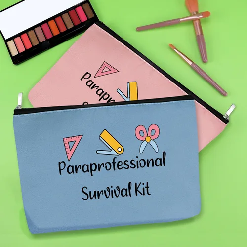 Vista 2 de Paraprofessional - 2 bolsas de maquillaje para regalo de agradecimiento para paraeducador, profesor, asistente, 2 piezas, bolsa de cosméticos, día