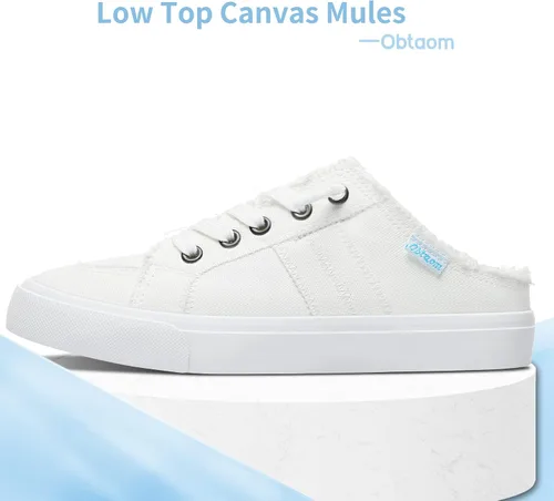 Vista 2 de Obtaom Zapatillas de lona para mujer, con espuma viscoelástica, cómodas, sin espalda, para vacaciones