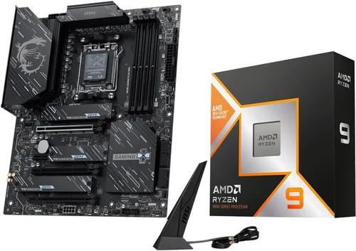 Vista 10 de Micro Center Procesador AMD 9950X3D con placa base MSI MAG X870E Tomahawk Combo de placa base CPU, listo para AI, Ryzen 9, AM5, DDR5, PCIe 5.0, M.2
