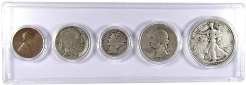 Vista 17 de Juego de 5 monedas coleccionables de 1934 en buen o mejor estado para regalo