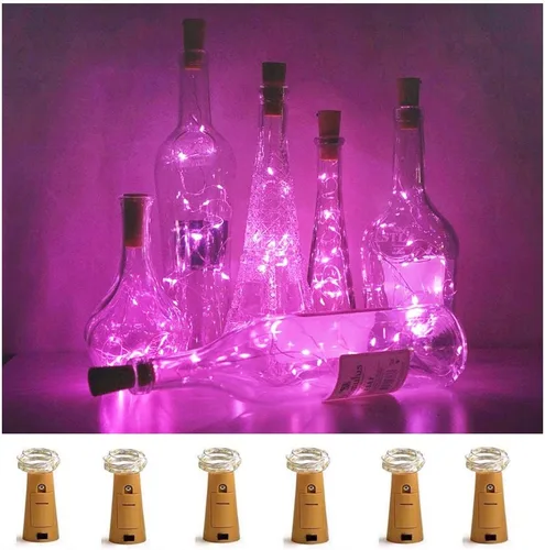 Vista 11 de Luces para botella de vino con corcho, paquete de 6 unidades, funciona con pilas, 15 luces LED en forma de corcho, alambre plateado, miniluces