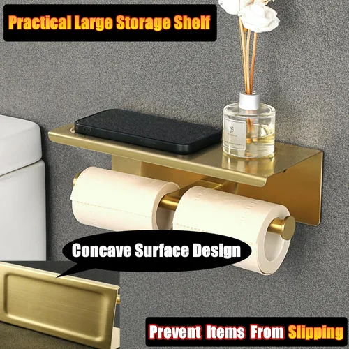 Vista 4 de Alise Soporte de papel higiénico doble, soporte de papel higiénico de baño con estante, dispensador de almacenamiento de rollos de papel higiénico