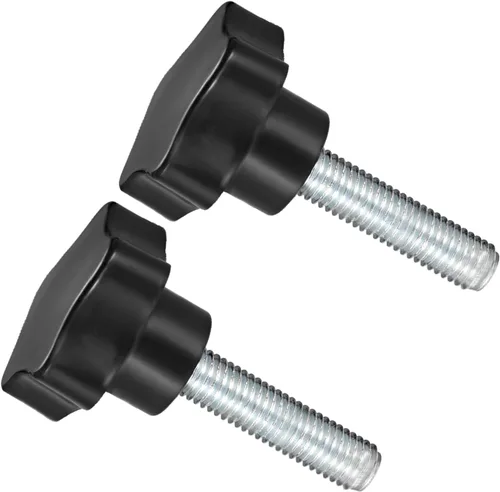 Vista 17 de Perillas de sujeción de estrella, rosca macho M6 x 0.591 in, cabeza de 1.220 in, mango de tornillo de pulgar de plástico, perno roscado negro