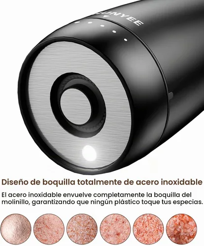 Vista 3 de Juego de molinillo eléctrico de sal y pimienta, juego de molinillo automático de sal y pimienta recargable de acero inoxidable con base de Negro