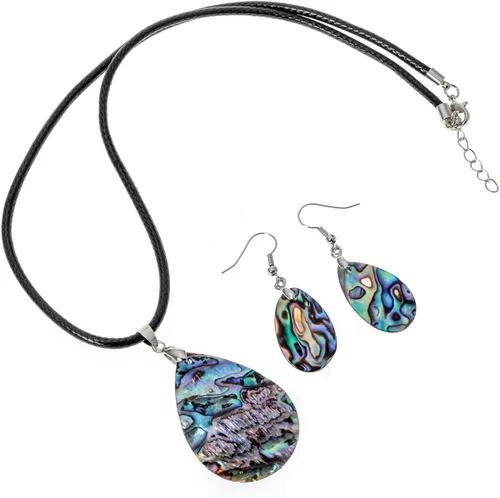 Vista 3 de Angel Jewelry Pendientes con colgante de concha de abulón marino para mujer, Concha