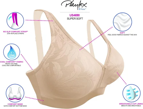 Vista 3 de Playtex Women's 18-Hour Super Soft Wireless Full-Coverage Bra, Moisture-Wicking Wirefree Bra