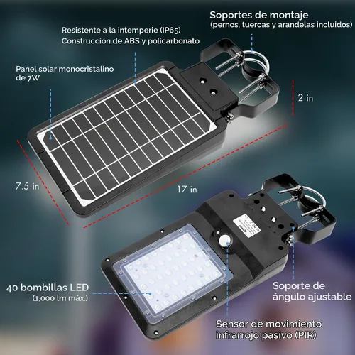 Vista 4 de Wagan EL8588 - Lámpara de calle solar integrada LED de 1000 lúmenes, luz