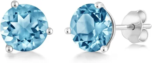 Vista 40 de Gem Stone King Aretes de oro de 14 quilates, 0.236 in, piedra natal redonda, Martini, 3 puntas, aretes de oro para mujer