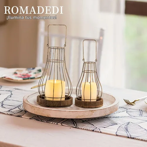 Vista 8 de Romadedi Faroles Decorativos de Granja para el Hogar - Portavelas Rústicos Decorativos para Velas, para la Sala de Estar, Cocina, Comedor, Mesa