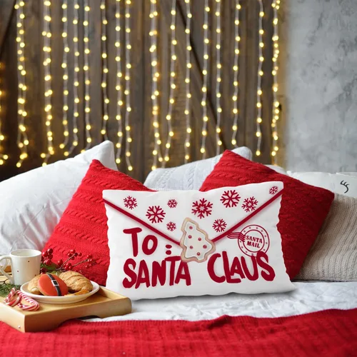 Vista 3 de Fundas de almohada rojas de Navidad - Fundas de almohada de Papá Noel de 12 x 20 pulgadas para decoración del hogar