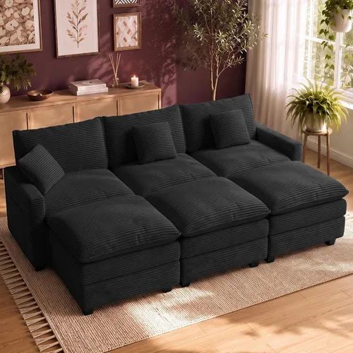Vista 62 de Cloud Couch Sectional, L Shaped Modular Sofa with Movable Ottoman Negro