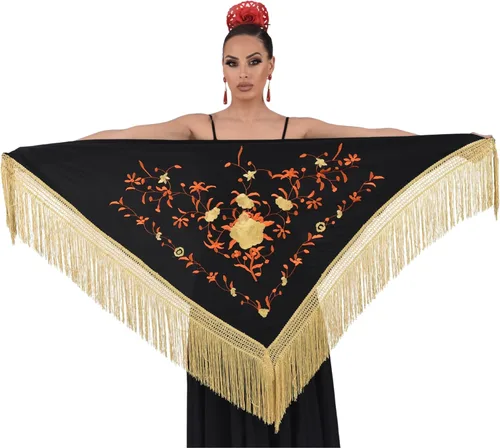 Vista 8 de Mantón Manila para baile flamenco. tamaño medio 63X31 pulgadas