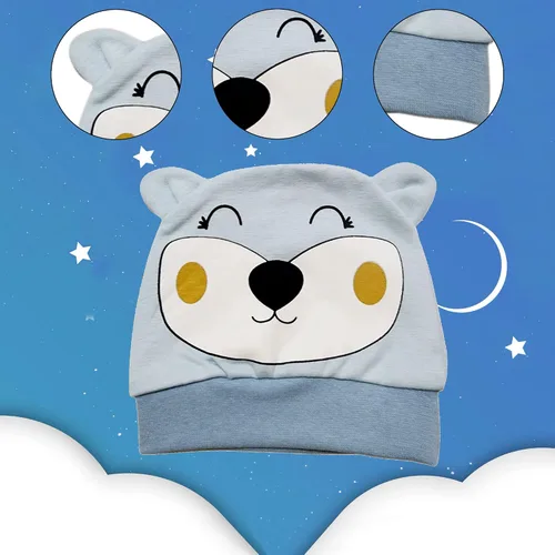 Vista 2 de minitoy bebbe Gorro de bebé 100 % algodón recién nacido de 0 a 12 meses con forma de oso Gorras de bebé niño y niña, gorro de bebé impreso
