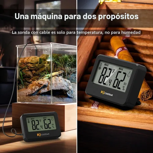 Vista 5 de 4 piezas de mini higrómetro digital y termómetro para reptiles con sonda extendida (solo temperatura) Medidor de temperatura y humedad
