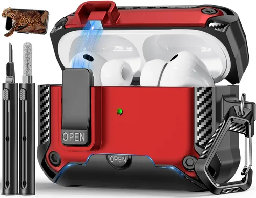 Vista 52 de Funda para AirPods Pro de 2 generación con soporte para teléfono, diseño de interruptor automático de protección completa contra caídas con kit