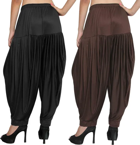 Vista 4 de Punjabi Women's Patiyala Salwar Beige & Brown Pack of 2 Large Size Yoga Pajama Trousers Sport Pant Dancing