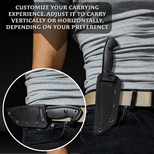 Vista 6 de OERLA TAC OLK-033RD Cuchillo para exteriores Hoja fija Camping Caza Supervivencia Campo Cuchillo 420HC Full Tang Steel con funda Kydex y clip