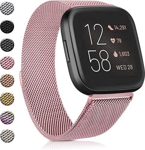 Vista 11 de Amzpas - Bandas compatibles con Fitbit Versa 2 / Fitbit Versa SE/Fitbit Versa Lite/Fitbit Versa, correas de malla de acero inoxidable transpirable
