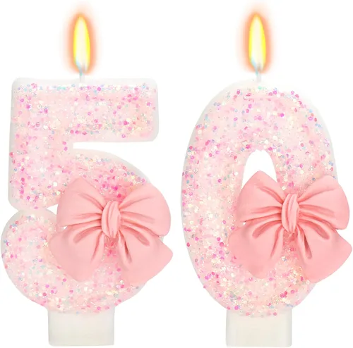 Vista 33 de Vela de cumpleaños para pastel, vela 0 - purpurina rosa con lazo, vela de feliz cumpleaños de 2.76 pulgadas, adorno superior de pastel para fiestas
