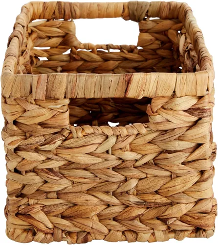 Vista 7 de Juvale Cesta rectangular pequeña de mimbre, cesta de jacinto de agua tejida a mano, se adapta a estantes de almacenamiento estándar, paquete de 2