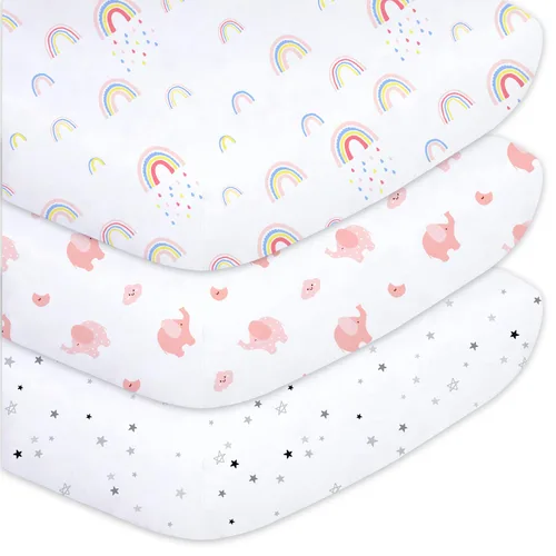 Vista 16 de Sábanas ajustadas para cuna para bebés niños 3 Pack, juego de sábanas de cuna de microfibra extra suave de 28" x 52" para colchón de cuna de bebé