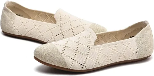Vista 5 de poemlady Zapatos planos de ballet para mujer, zapatos de vestir de punto con punta redonda sin cordones, zapatos planos de bailarina para caminar