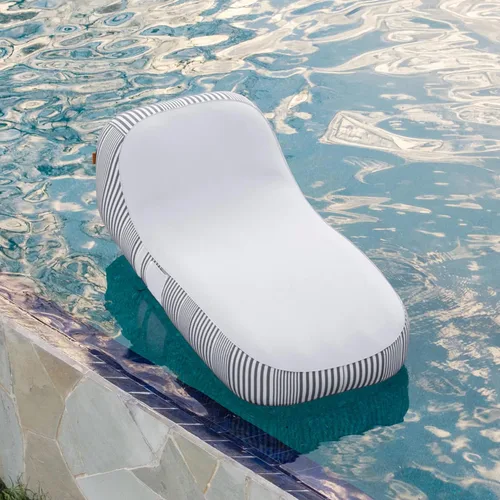 Vista 14 de Big Joe Lux Chaise - Flotador inflable prémium para piscina, rayas azul marino y marfil, malla de primera calidad, mezcla de poliéster duradera