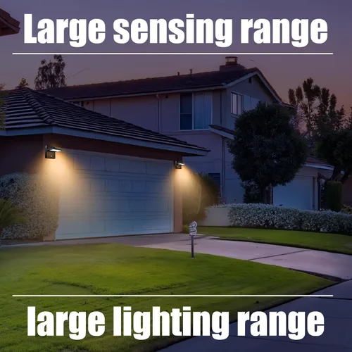 Vista 4 de Luz exterior con sensor de movimiento, luces LED de seguridad de 650 lm para exteriores, impermeables, con cabezal ajustable de 270°, iluminación