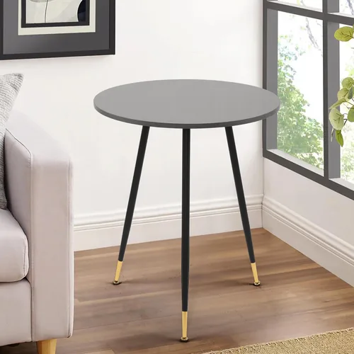 Vista 8 de NOBPEINT Mesa auxiliar redonda de madera moderna, mesa auxiliar de 28 pulgadas con 3 patas de metal (gris)