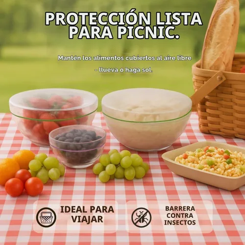 Vista 6 de 20 cubiertas para cuencos - cubiertas de alimentos de plástico reutilizables con elástico, ideales para la fermentación del pan y almacenamiento