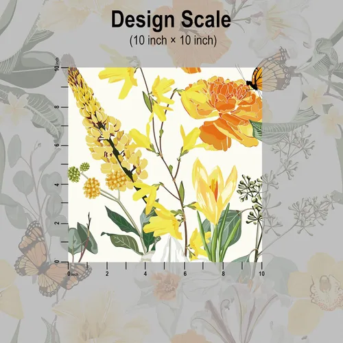 Vista 7 de Blooming Wall DPYC07 - Papel tapiz autoadhesivo con hojas de flores blancas y amarillas con mariposas, autoadhesivos, prepegados, decoración de pared