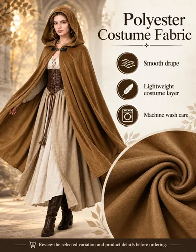Vista 5 de JPXH Capa medieval con capucha renacentista para hombres y mujeres, disfraz de Halloween Marrón