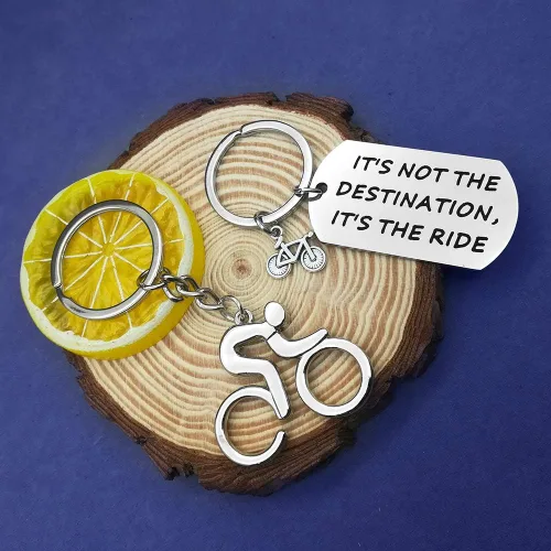 Vista 4 de Regalo de ciclismo, llavero inspirador para bicicleta, regalo de motocicleta, no es el destino, anillo de llavero de incentivo de bicicleta, regalo