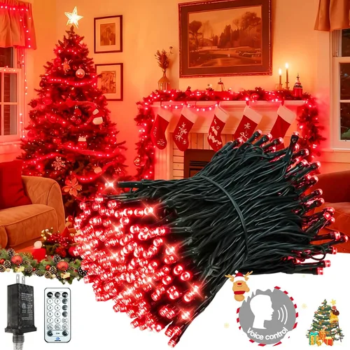 Vista 16 de Luces de cadena navideñas conectables de 240 LED de 88 pies, 13 modos, para interiores y exteriores, cable verde extensible, luces de árbol