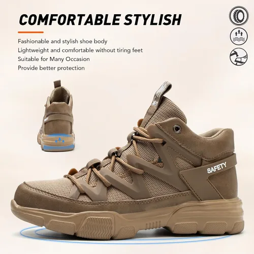 Vista 6 de Asiman Zapatos de punta de acero para hombres y mujeres, zapatos de trabajo indestructibles, ligeros, cómodos, de seguridad, antideslizantes